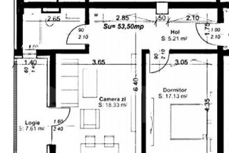 Apartament 2 camere, semidecomandat, 53mp utili, logie 7,61,