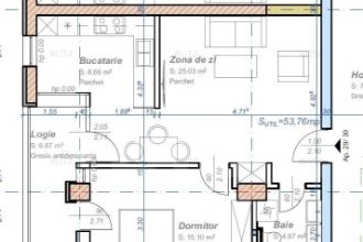 Apartament cu 2 camere, semidecomandat, 53 mp utili, logie 6,67, zona Aradului
