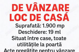 De vanzare loc de casa, suprafata de 1900 mp, Pret 29.000 euro