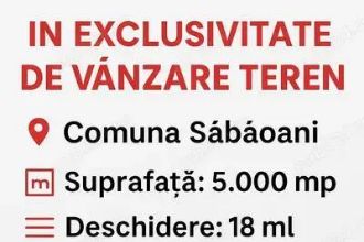 De vanzare Teren in Sabaoani, suprafata de 5000 mp, 15 euro mp