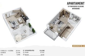 Apartament tip penthouse ultrafinisat, 55mp utili, terasa 22mp