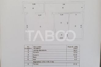 Apartament 3 camere decomandat 81 mp utili + terasa 17 mp no