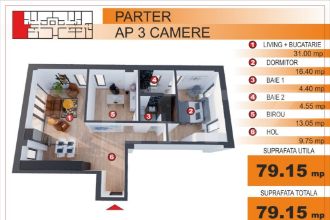 Apartament cu 3 camere in Ultracentral