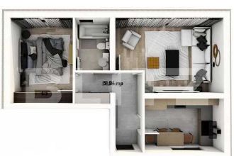 Apartament 2 camere, 52 mp, finalizare imobil 2022, Giroc