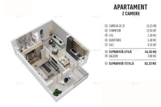 Apartament de 2 camere finisat, 45 mp, cartier rezidential nou!