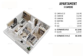 Apartament de 3 camere finisat, cartier rezidential nou!
