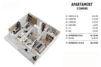 Apartament cu 3 camere decomandat in Centura