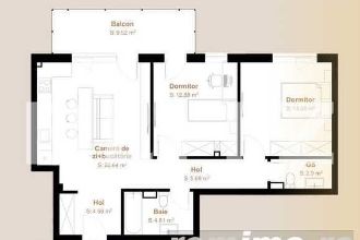 Apartament 3 camere, 67,60 mp + balcon 9,52 mp, zona Vivo