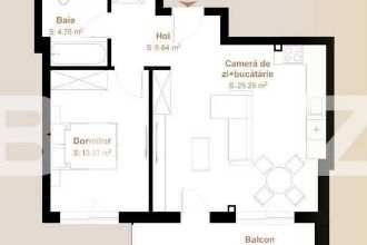 Apartament 2 camere, 49,92 mp + balcon 9,39, zona Vivo
