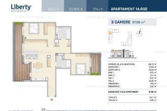 Apartament 3 camere, dubla orientare, Liberty Residential!