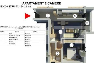 Apartament 2 camere, 64 mp, Catali Stadion