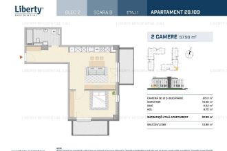 Apartament 2 camere, dubla orientare S-E, Liberty Residential