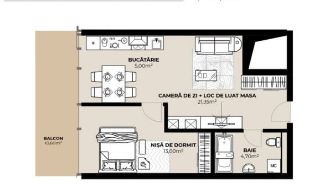 Apartament cu 2 camere semidecomandat in Gruia